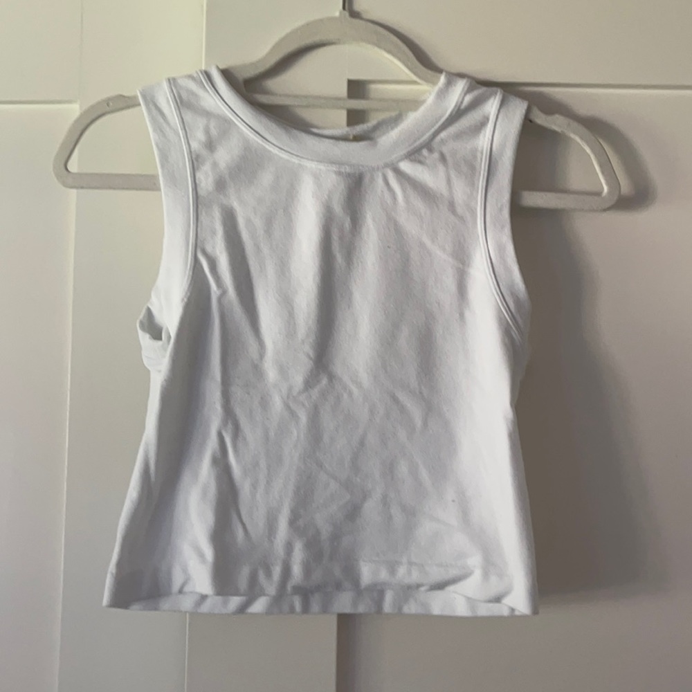 white cropped muscle tank